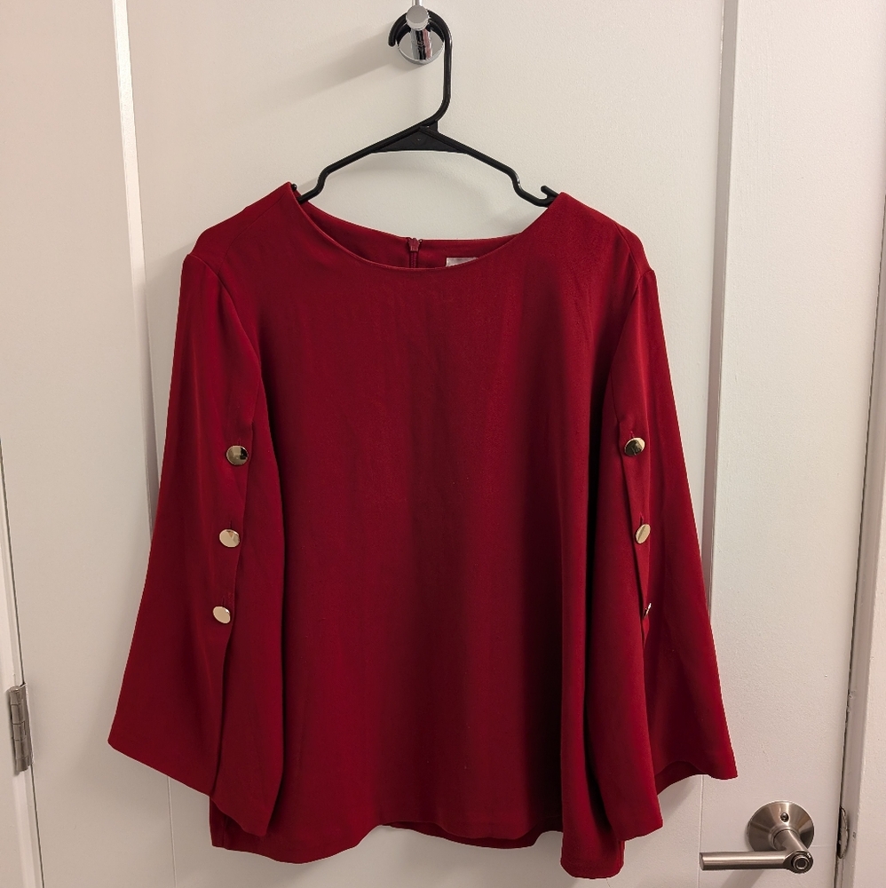 Chicos Red Blouse with Gold Buttons